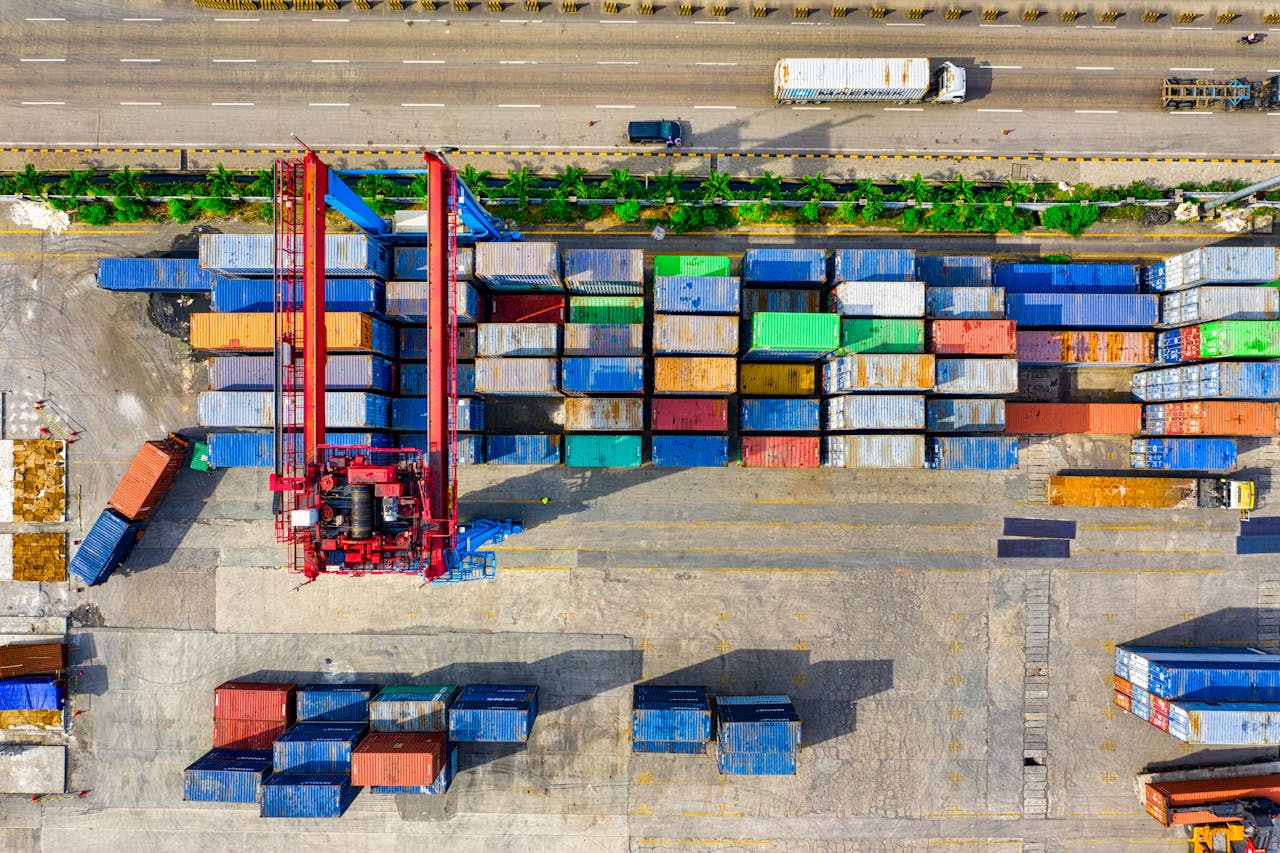 gallery-3 Colorful cargo containers organized at a shipping yard in North Jakarta, Indonesia.